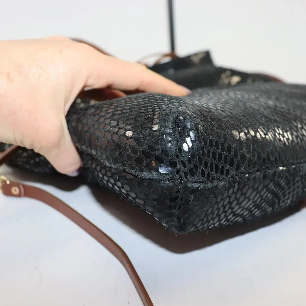 Sorial Black Snake Print Convertible Tote Crossbody Brown Leather Trim - Picture 5 of 9